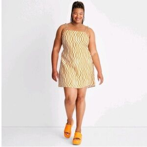 Nwt Women's Strappy Linen Wave Print Mini Dress - Future Collective with Alani